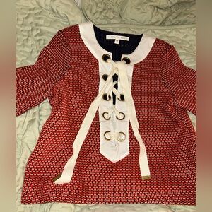 Gentle Loved Veronica Beard Lace Up Top